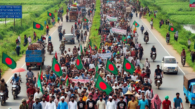 আগরতলা অভিমুখে চলছে বিএনপির তিন সংগঠনের লং মার্চ