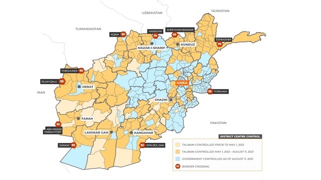 বিদেশি সেনা চলে যাওয়ার পর আফগানিস্তান নিয়ন্ত্রনকারী এলাকাগুলো